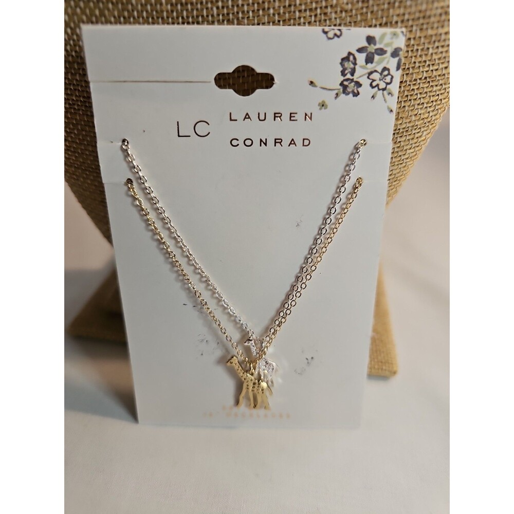NWT 2 Lauren Conrad 16" Giraffe Necklaces gold and silver tone